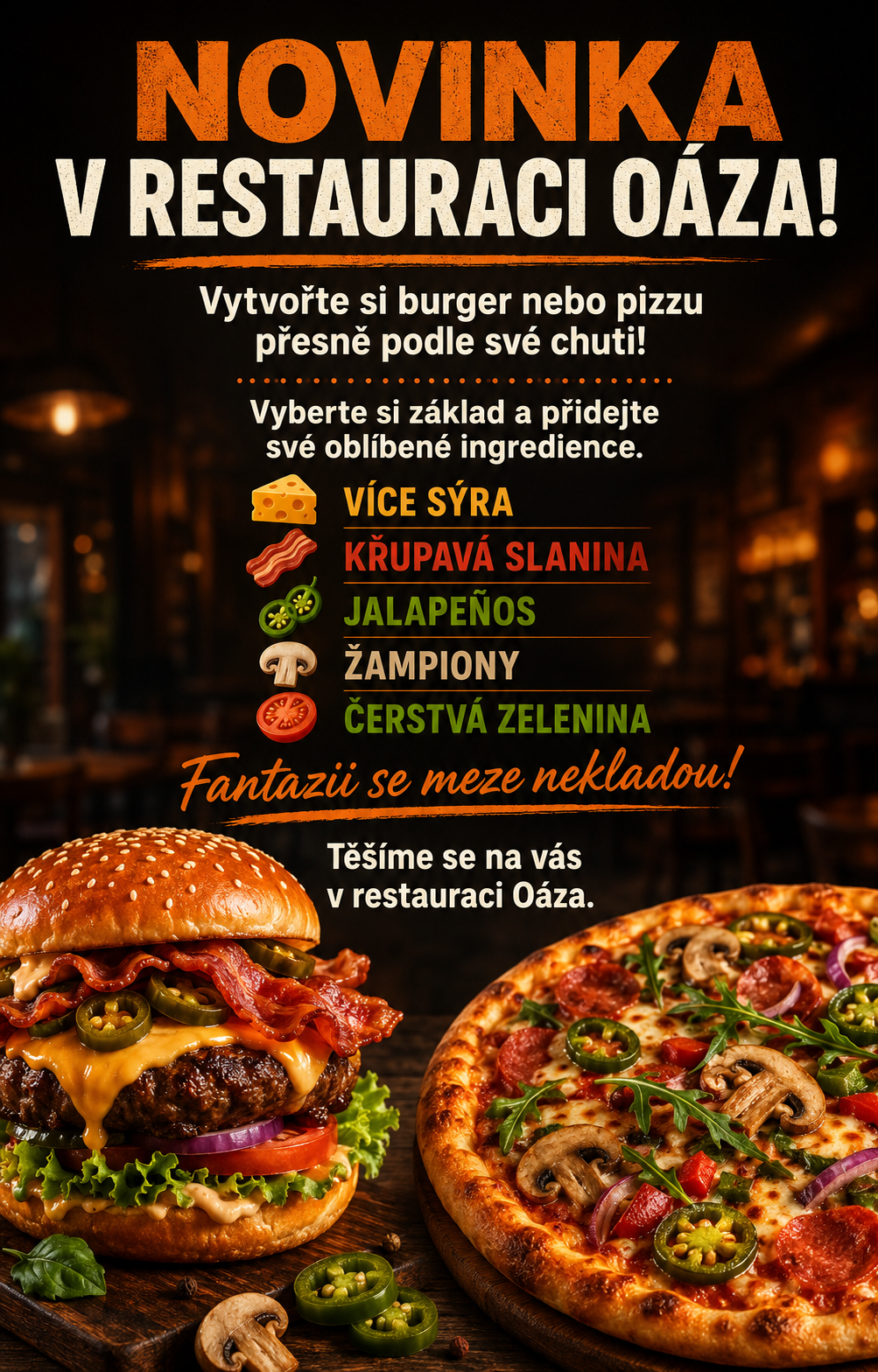Burgery a pizza v Restauraci Oáza